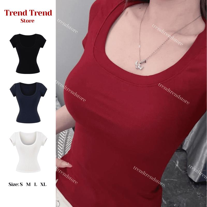 Áo Cổ Vuông Tay Ngắn nữ ôm body thun tăm lạnh mềm mịn thoáng mát [ĐẶT TĂNG 1 SIZE]_Trend Trend Store Women Top