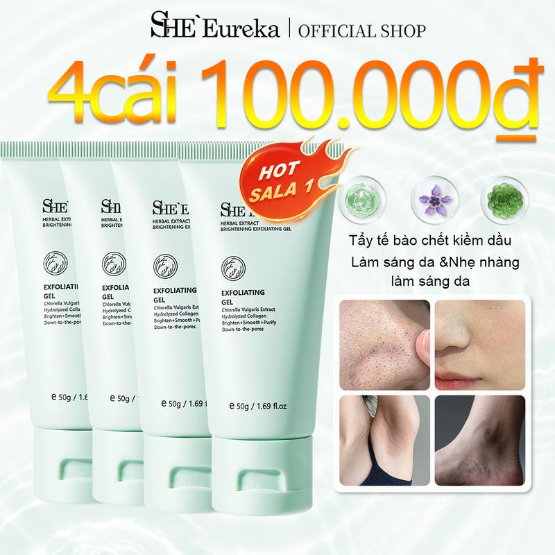 【 4CÁI 100.000 ₫ SHEEureka Chiết Xuất Thảo Dược Tẩy Tế Bào Chết Làm Sáng Gel Kiểm Soát Dầu Làm Sạch Sâu Mụn Đầu Đen Loại Bỏ Chăm Sóc Da Nhẹ Nhàng Tất Cả Da 50g + 50g+50g +50g