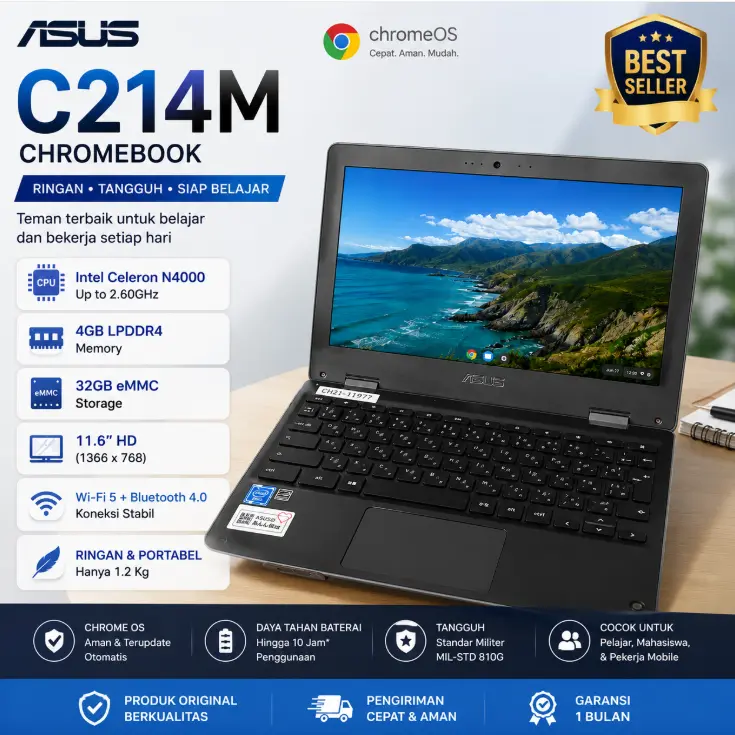 [Pre-owned]laptop ASUS C214M Chromebook flip touchscreen flip AMD/CELL  4/32+SD 128G 11.6in ips Original Mulus Siap Pakai laptop murah 1 juta laptop murah laptop 2 jutaan baru laptop 1 jutaan laptop untuk pelajar