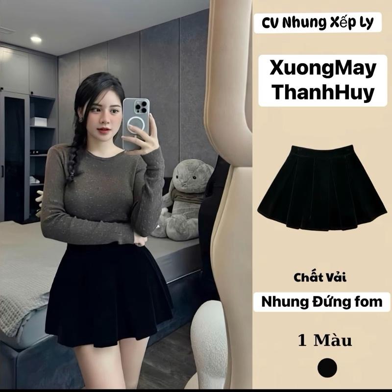 Chân váy xếp ly nhung mịn chân váy ngắn có quần bảo hộ,chân váy nhung