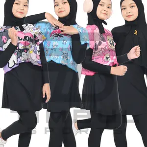 Stelan Set Baju Renang Dan Olahraga / Sports Muslim Muslimah Anak Perempuan Cewek, pakaian renang, jogging, senam, badminton anak TK SD Tanggung Muslimah Hijab Syarii Bolero Kekinian Motif dan Polos