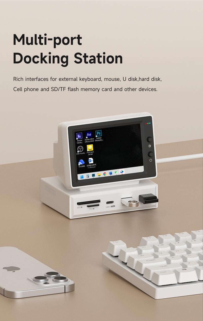 Product Introduction of 【ONE2WORLD SELECTION】HAGIBIS X86 Mini Monitor 8-in-1 USB-C Docking Station	, White 12
