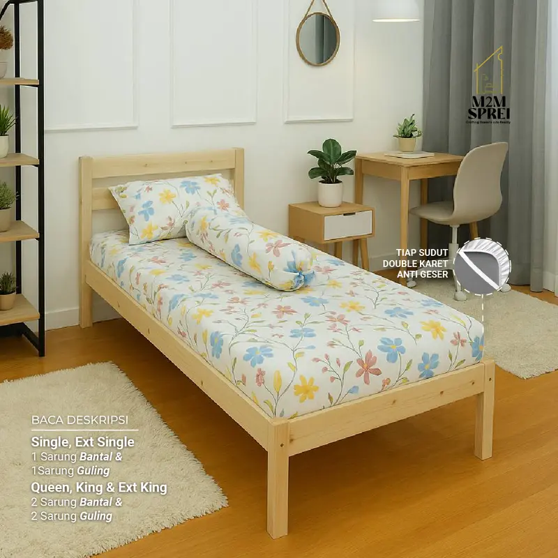 Tinggi 30 CM Sprei Double Karet Fullset Motif Bunga Geometris Queen 160x200, King 180x200, Extra King 200x200 3