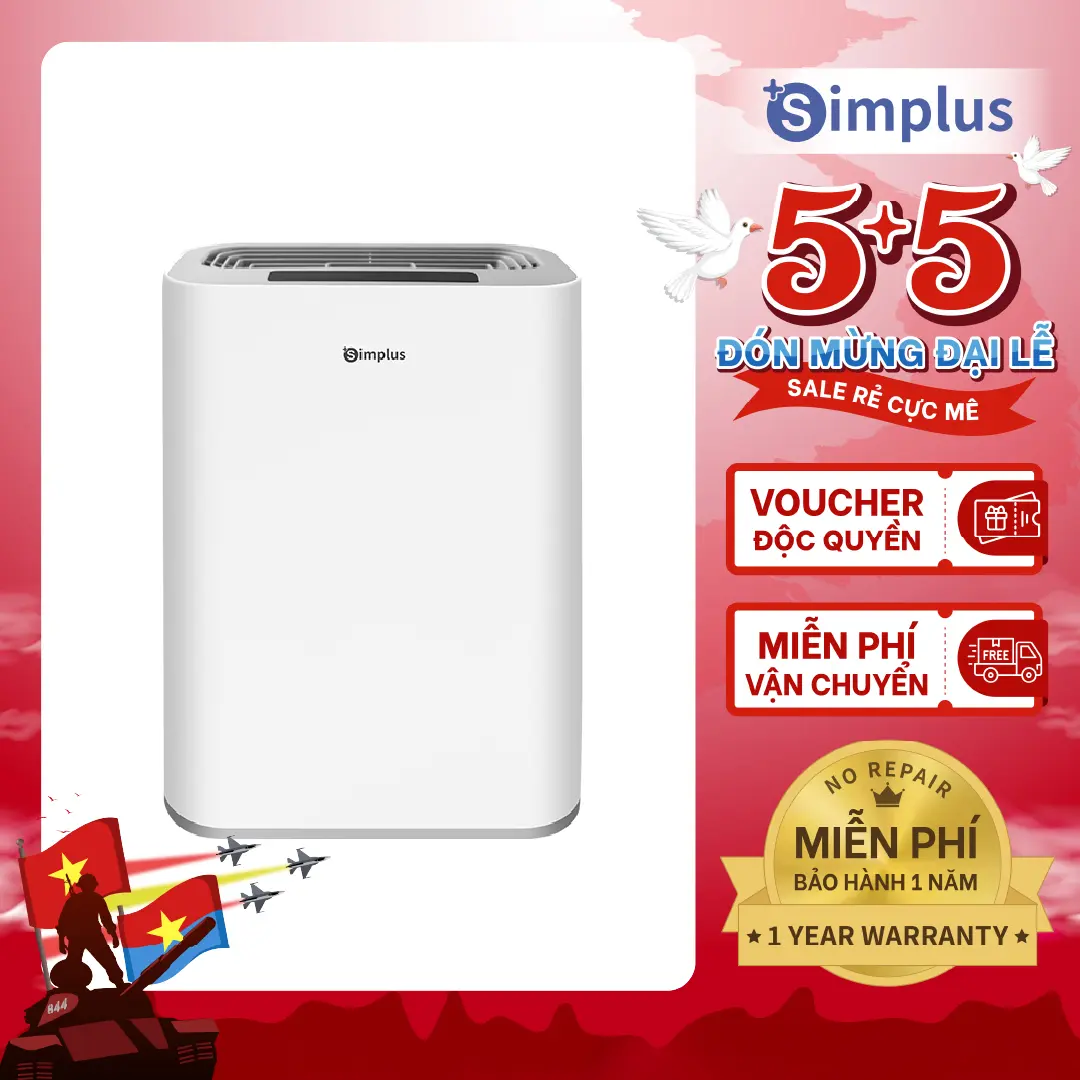 SimplusVN Máy Hút Ẩm CUSH002 Công Suất 380ml/Ngày,  Dung Tích Bình Nước 2.5L, Màn hình LCD, Có Xông Tinh Dầu, Dùng Cho Phòng Nhỏ Căn Hộ Thời Tiết Ẩm Nồm, Tiết Kiệm Điện Năng, Độ Ồn Thấp Bảo Hành 1 Năm Chỉ Đổi Không Sửa
