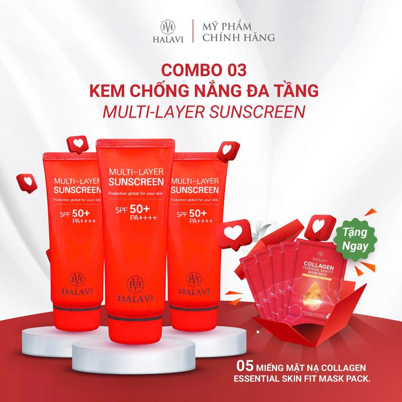  2 kcn  tặng 3 miếng mặt nạ Collagen Essential Skin Fit Mask Pack     KEM CHỐNG NẮNG ĐA TẦNG NÂNG TÔNG 