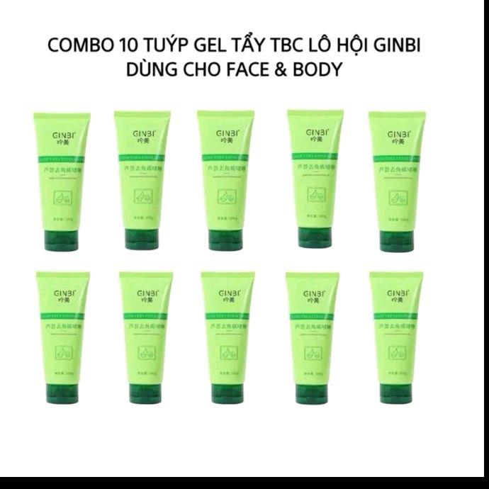 Combo 10 Tuýp - Gel tẩy da chết, tế bào chết mặt chiết xuất nha đam làm sạch, mịn màng làn da GINBI