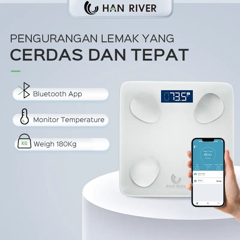 HAN RIVER Smart Body Fat Scale Timbangan digital badan 180KG Timbangan Layar LED Digital
