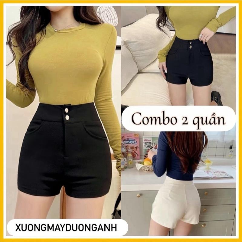 Quần Đùi Nữ Cạp Cao 2 Khuy Quần Short Nữ Tôn Dáng Siêu Co Dãn 2 Màu Trắng Đen