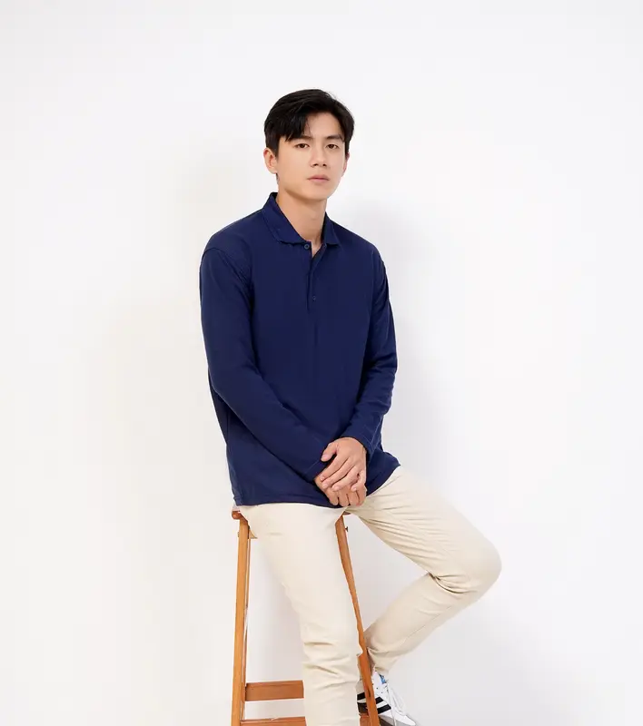 Kaos Kerah Polos Lengan Panjang Warna Biru Dongker / NAVY - Kaos Kerah Panjang Dewasa UNISEX 1