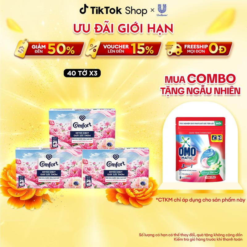 Combo 3 Giấy Thơm Comfort Hương Mẫu Đơn Và Hoa Hồng Ohara 40 tờ, Dành Cho Máy Sấy Quần Áo, Tủ Quần Áo [1]