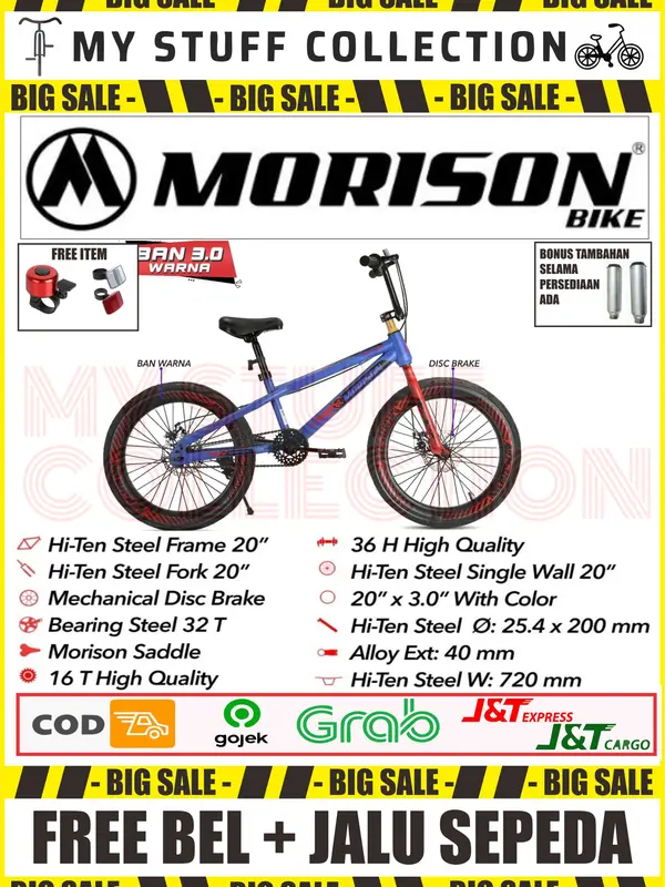 SEPEDA BMX MORISON BY PACIFIC GROUP UKURAN 20 INCH BAN JUMBO 3.0 FRAME DENGAN REM DOUBLE CAKRAM TEBAL BISA DARI USIA 8 TAHUN HINGGA DEWASA 80 KG 4