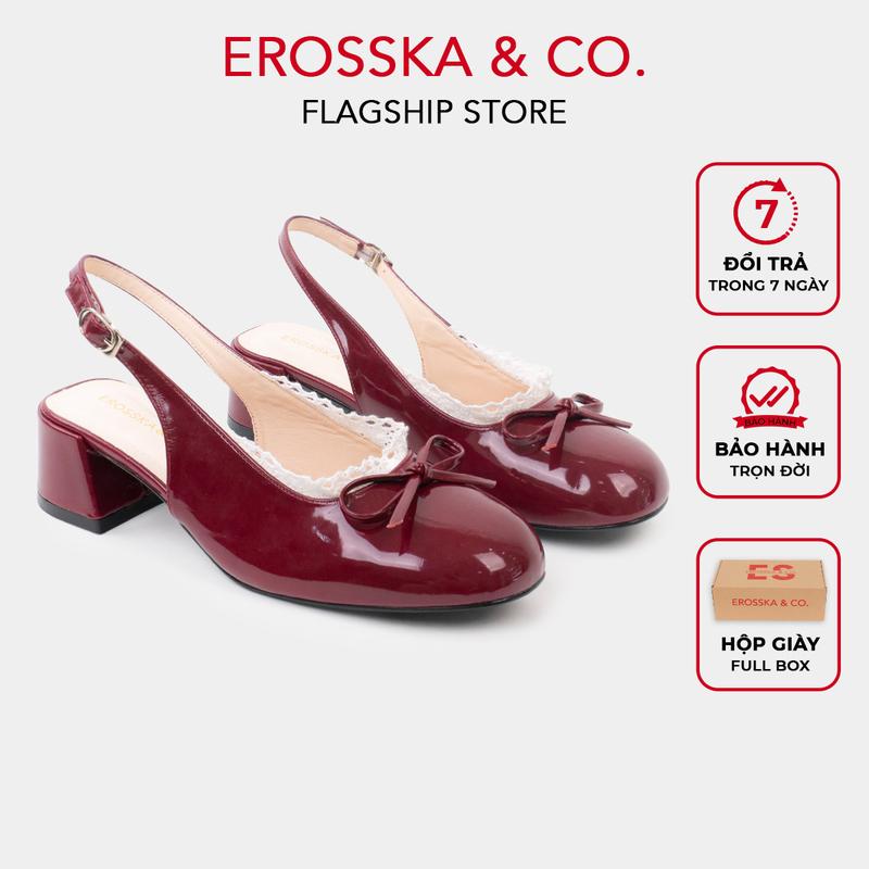   EROSSKA KOL  - Giày cao gót nữ mary jane mũi tròn nơ phối ren kiểu dáng tiểu thư cao 4cm màu đỏ có hộp giày fullbox - EL099 