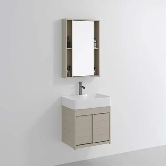 SG stock. Bathroom vanity set c/w normal mirror cabinet, aluminum panel open door cabinet complete with ceramics basin (KG4837）