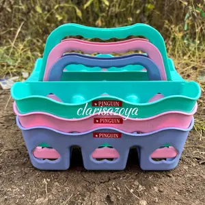 Keranjang Air Mineral isi 3 PCS ( 1 PCS Isi 6 Lubang Air Gelas) ,Plastik Buah Penyimpanan Pink