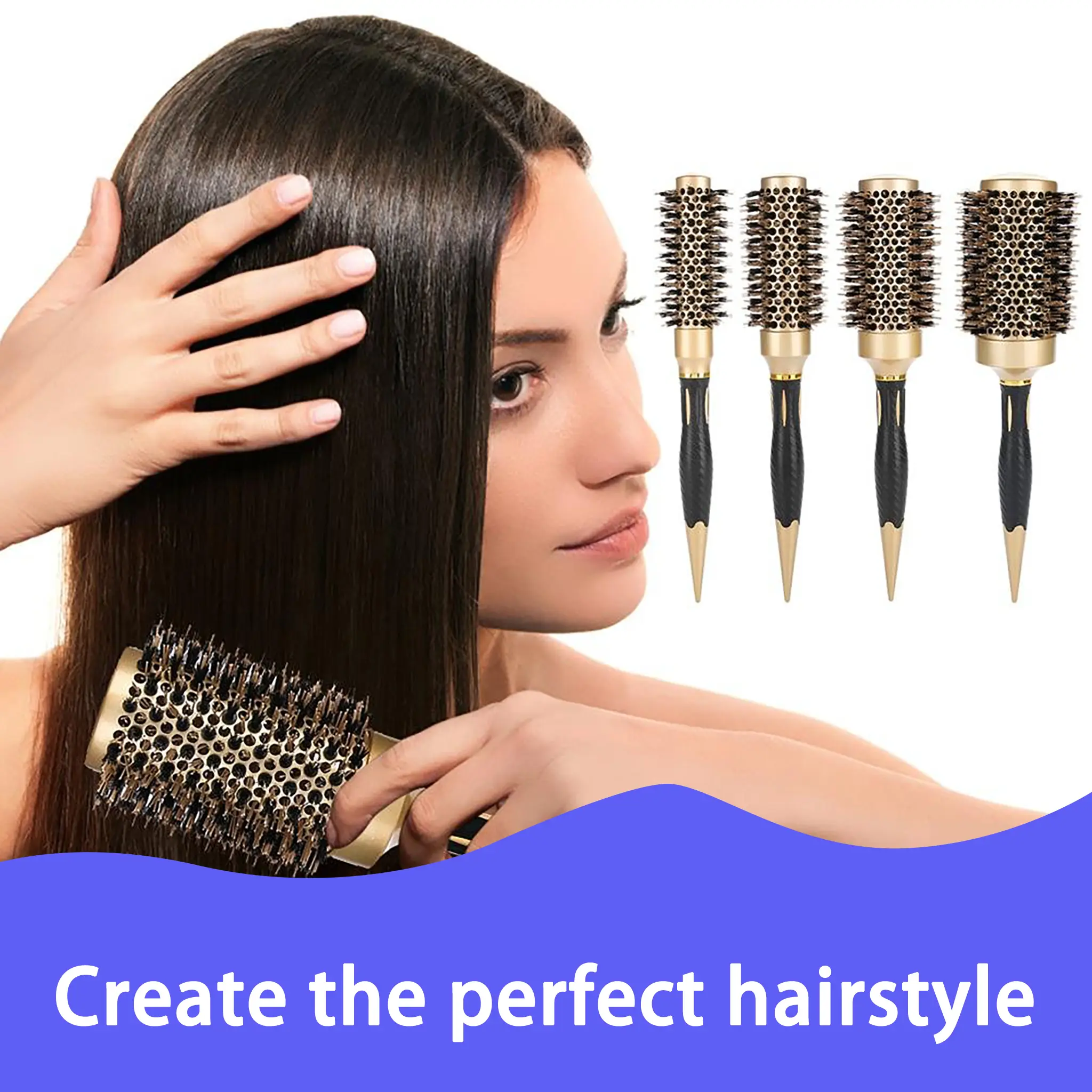 Round Thermal Brush, Professional Nano Ceramic & Ionic Barrel Hair Styling Blow Drying Curling Brush, 4 Different Sizes Haircare Heatless