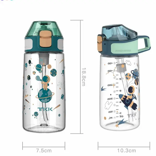 Bình Nước Ngoài Trời, TKK, Dung Tích 500ml, Dành Cho Trẻ Em, Có Ống Hút Vòi Phun, Titan Và Không Chứa BPA, Chống Rò Rỉ, Cầm Tay Và Chống Sốc, Thích Hợp Cho Trẻ Em, Bình Thể Thao 5