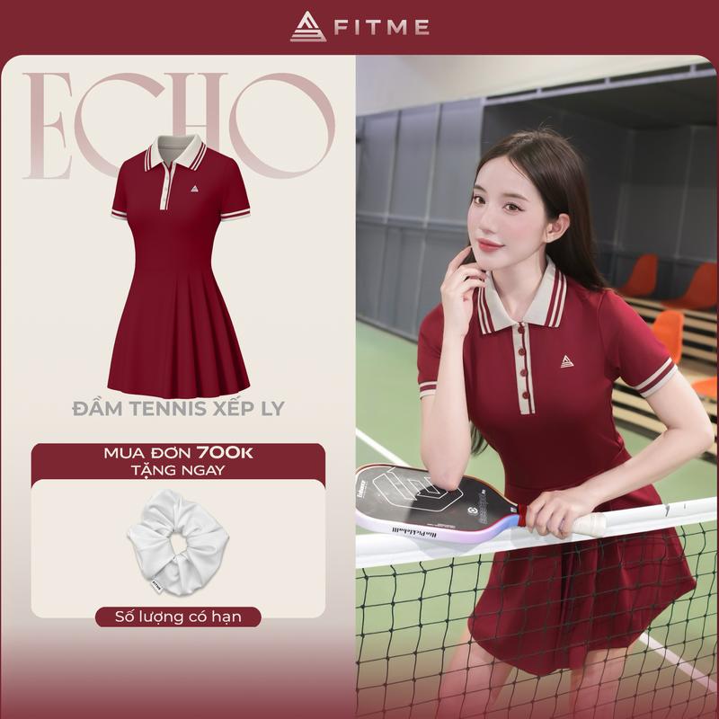 Váy tennis pickleball nữ Fitme ECHO CE xếp ly một bên tặng kèm quần bảo hộ thoáng khí DXTN01