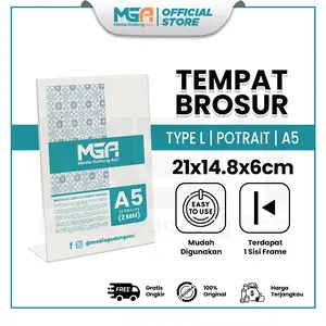 Tempat Brosur A5 Potrait Tipe L Akrilik 2mm - Tent Holder / Tent Card Stand Display - Desk
