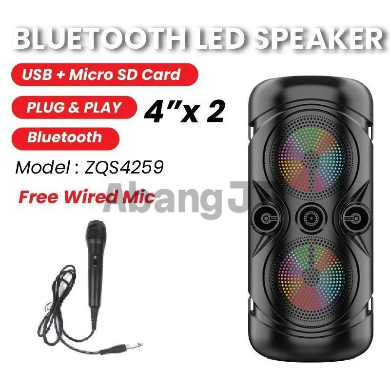 SIng-E ZQS-4259 Portable Outdoor Home Bass High Quality LED Light With Radio /USB/TF Card/MIC Wireless Bluetooth Speaker Column Audio Button Power
