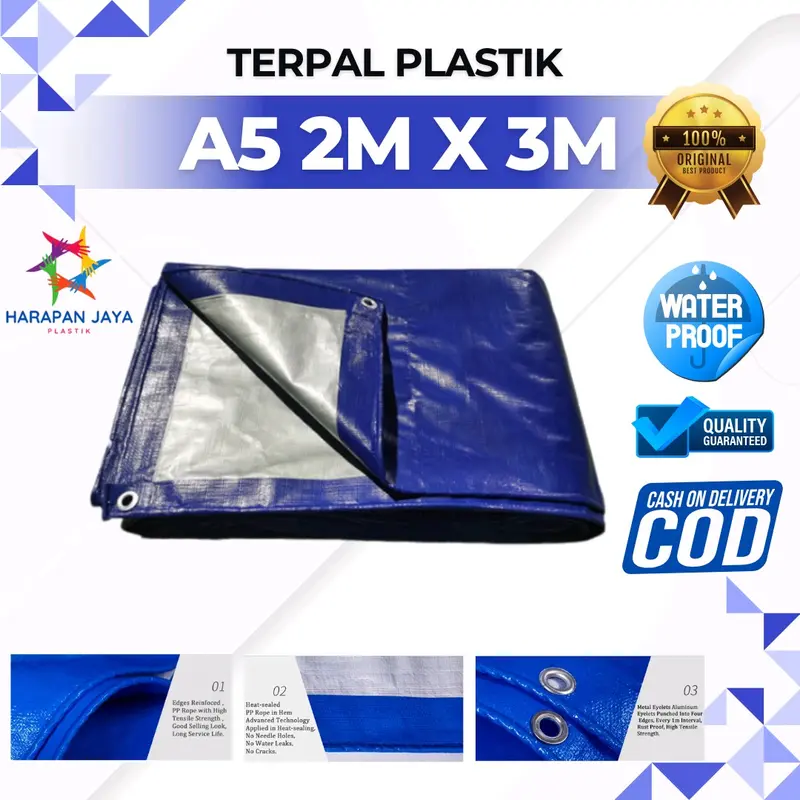 Terpal A5 2x3 Biru Silver | Terpal Tenda warung | Terpal Truck | Camping Outdoor waterproof 0