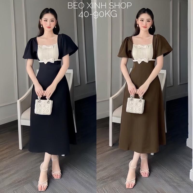 Thời Trang Bigsize Váy Đi Tiệc Cho Nữ Vải Cotton Lạnh Cao Cấp Thanh lịch 50 - 100Kg Dress Đầm Women Voan Đen - A.1206