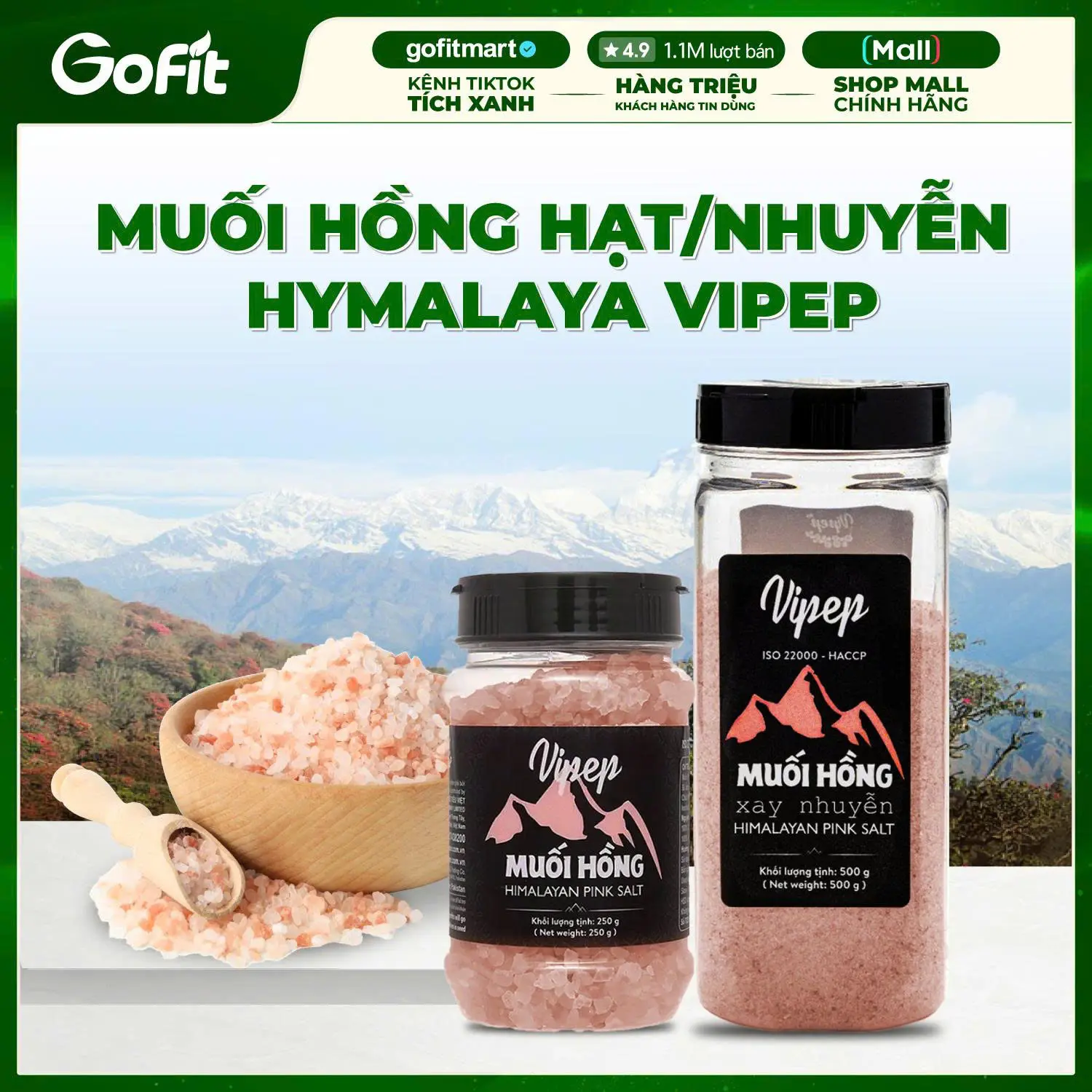 Muối Hồng Himalaya Bịch 100g, Muối Hồng Vipep Hũ Dạng Mịn & Dạng Hạt 250g, 500g