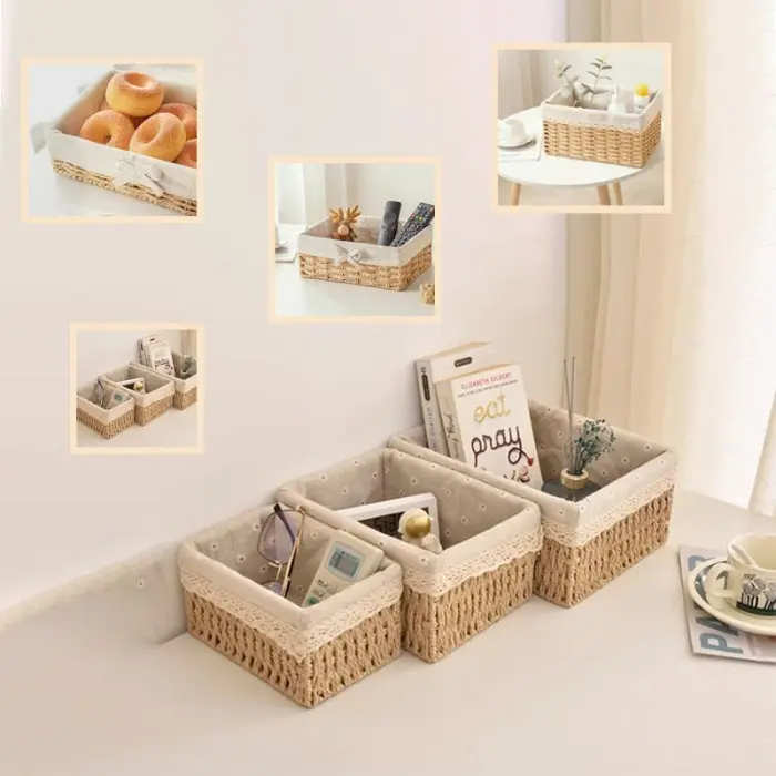 keranjang rotan Penyimpanan Box/ Keranjang Penyimpanan Keranjang Makanan Ringan Kotak /Penyimpanan Kosmetik Kotak /keranjang kotak rotan/Keranjang Rotan Persegi Panjang tenunan tangan 6