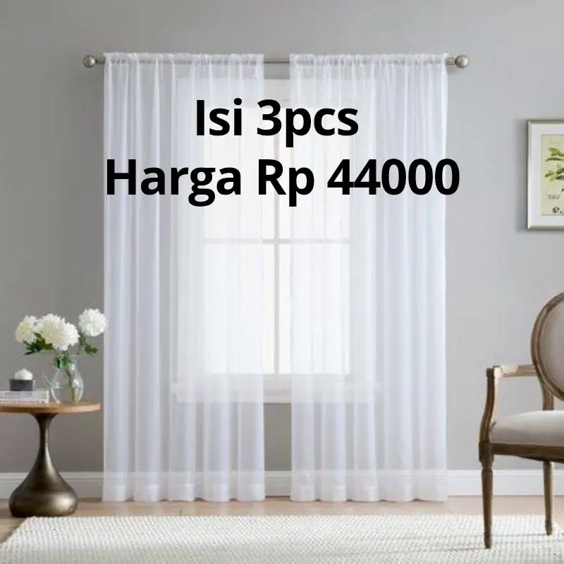 Paket hemat (3pcs) gorden vitrase jendela putih polos plisket dan serut terbaru Gordeng Curtain