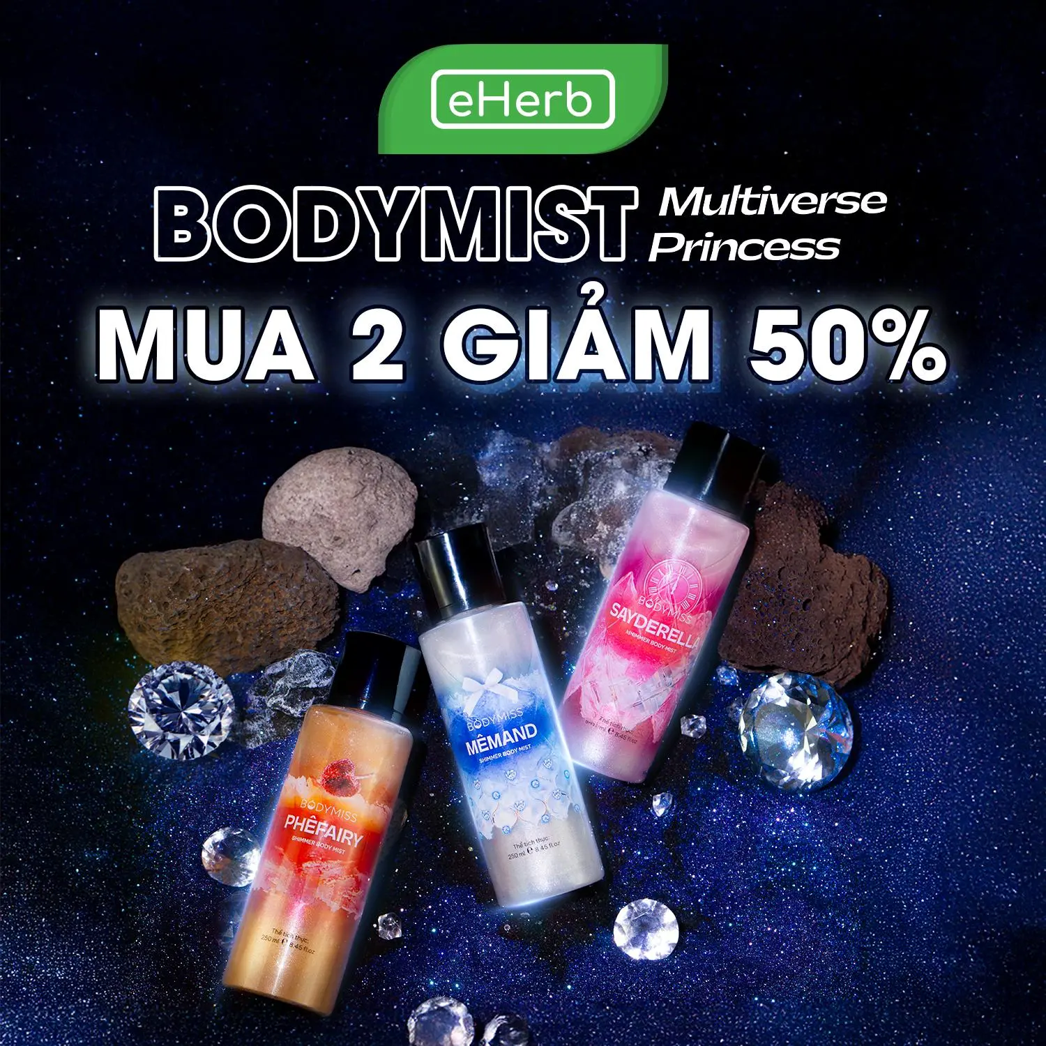 [MUA 2 GIẢM 50%] Bodymist Nhũ Lấp Lánh Nước Hoa Nam Nữ EHERB - Xịt Thơm Body Kim Tuyến Unisex BODYMISS Phù Hợp Đi Học, Hẹn Hò - Xịt Khử Mùi Cho Nam - Nước Hoa Mini Hair Mist Perfume Cosmetic Fragrance Women Mỹ Phẩm Chính Hãng Princess