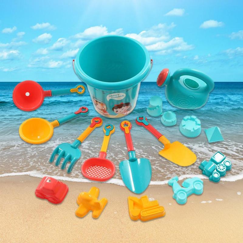 Product Introduction of 18Pcs/Set Travel Beach Toys Kids Beach Toys Set With Sand Rake Watering Can Bucket Shovels Rakes Models Play Tools 41