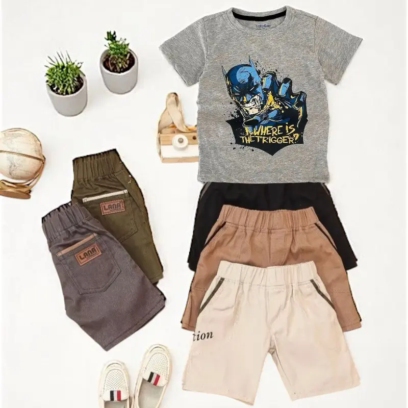 SETELAN ANAK USIA 1-8 THN Distro Katun Anak-Anak Fashion Kaos Cotton Combed 30s & Celana Pendek Katun Drill Tahan Lama Nyaman Dipakai Parsel Parsel 6