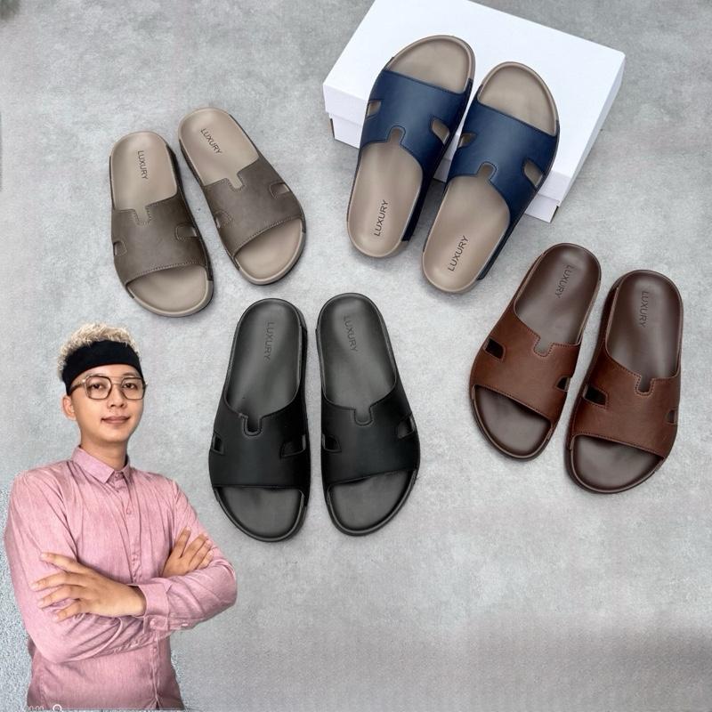 Hậu Nhà Bè Dép CÔNG THÁI HỌC CHỮ K Khâu Miễn Phí Dép da đúc - Dép nam siêu bền đế đúc cao su bền bỉ - nhẹ và ôm chân Nam DéP Đế Bằng Shoes