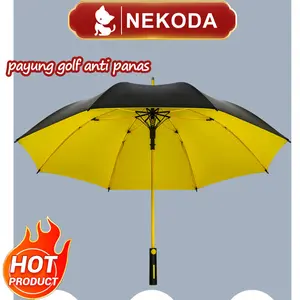 Payung Besar Golf Jumbo Mewah Polos Rangka Fiber Otomatis Anti UV Payung Anti UV