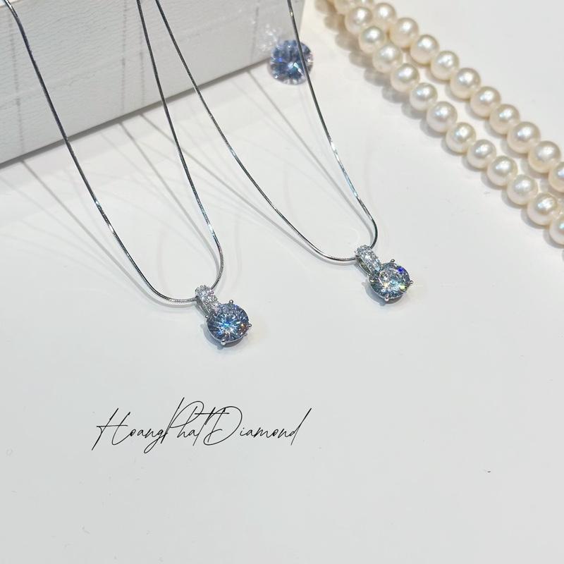 [ Hoàng Phát ] Trang Sức Dây Chuyền Bạc Ý 925 Dây Mì Trơn Mảnh 4T5 (45cm) Phối Mặt Một Hột 8li Nam Mỹ Khoen Tấm Xi Kim (P85)