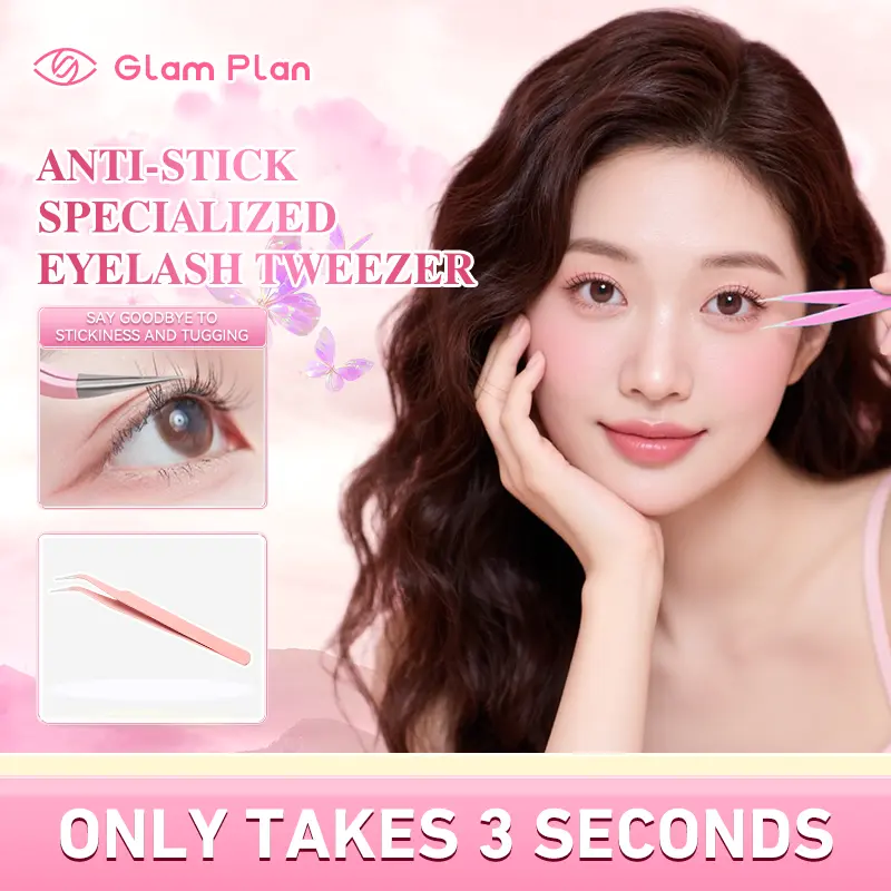 GLAM PLAN Pink Pinset Bulu Mata Palsu Profesional Nyaman Digunakan, Gigitan Padat, Mudah Mencabut & Memasang Eyelash COD