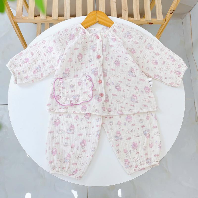  Pijama bé gái xô muslin Lá Homewear A366 đồ bộ dài tay bé gái mặc ngủ babydoll melody unicorn kỳ lân hoa nhí 