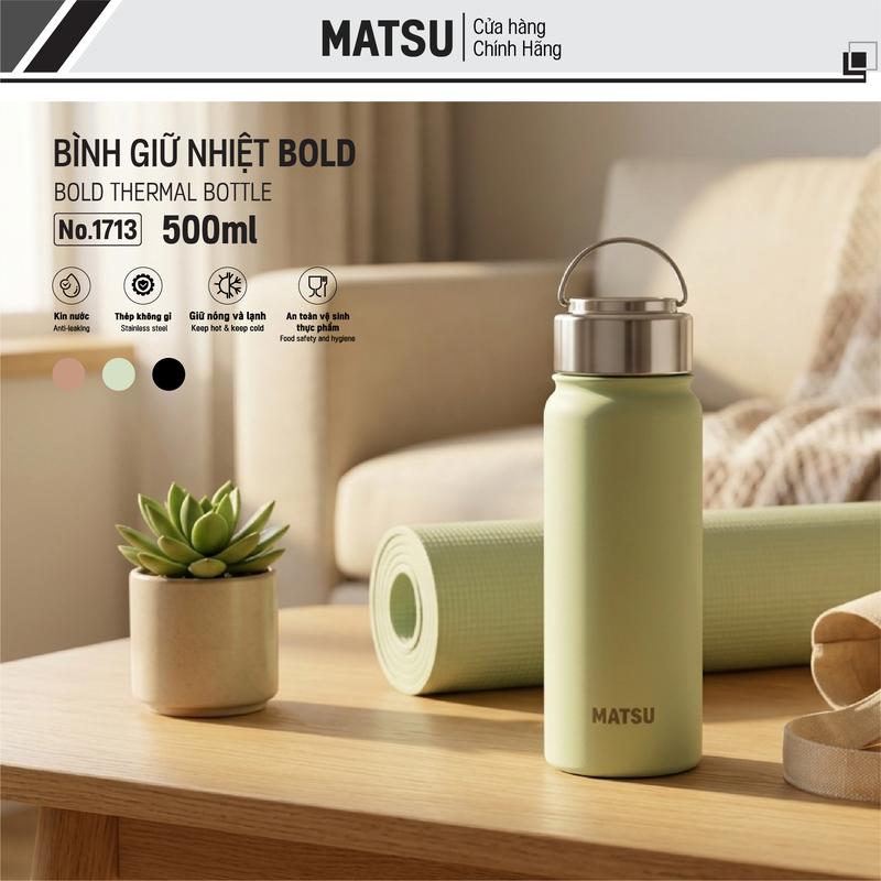 Bình giữ nhiệt BOLD 500ml, MATSU – thép không gỉ 304, quai xách tiện lợi, sơn tĩnh điện, cao cấp