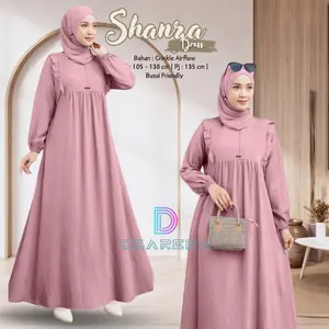 Gamis Shanza Dress Crinkle Airflow Premium Wanita Jumbo Busui Syari Gamis Lebaran 2025