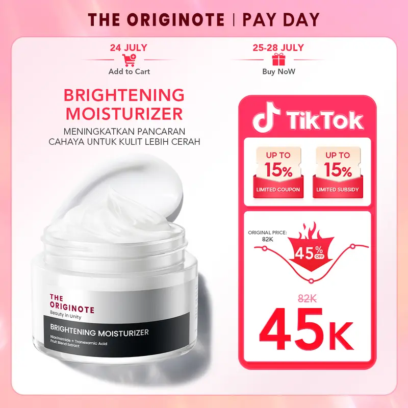 The Originote Brightening Moisturizer - Pelembab dan Mencerahkan Wajah Mengencangkan Muka Pencerah Vitamin Glowing  niacinamide acid skincare dull skin acne jerawat barrier Memutihkan Menerangi kulit kusam smooth Facial day night cream skincare routine 0