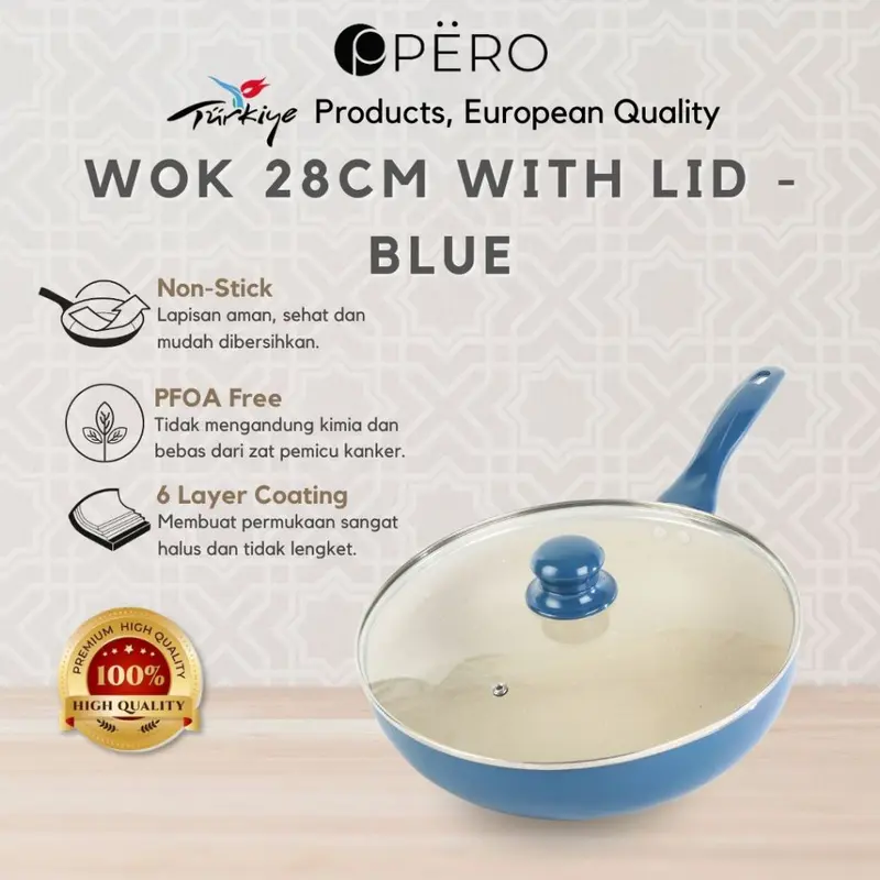[Exclusive Koko Panci PO 14 Juni] Pero Granite Wokpan 28cm with Glass Lid / Wajan Penggorengan Dengan Tutup Kaca Non Stick Anti Lengket 1