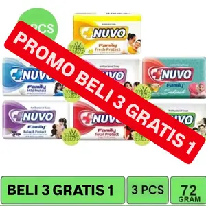 PROMO NUVO Sabun Anti Bakteri Family Series 72 Gram Batangan & 60 ML Cair Beli 3 Gratis 1 Promo Menarik untuk Keluarga