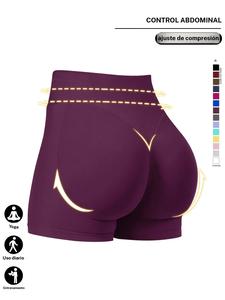 Shorts deportivos para mujer sin costuras de color sólido, cintura alta y ajuste entallado, diseño acanalado, con control de cintura y realce de glúteos, aptas para todas las estaciones