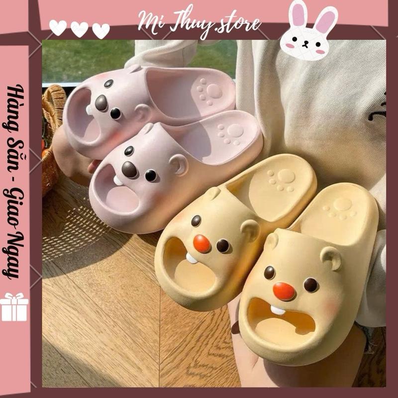 CHỌN LÙI 1 SIZE Mi Thuy Store Dép quai ngang dép lê nam nữ êm mềm hình gấu loopy LOOPY 1 RĂNG