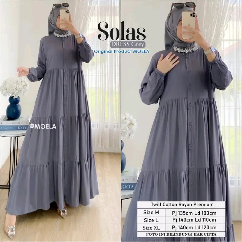 Solas dress ori by Moela// gamis// twill cotton/premium/mewah//best seller//busui kekinian 1