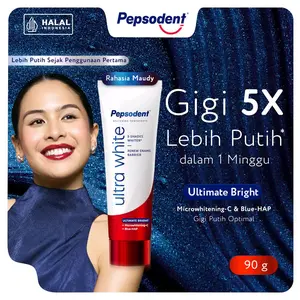 Pepsodent Ultra White Ultimate Bright 90gr | Pasta Gigi Pemutih 5X lebih Putih Dalam 1 Minggu