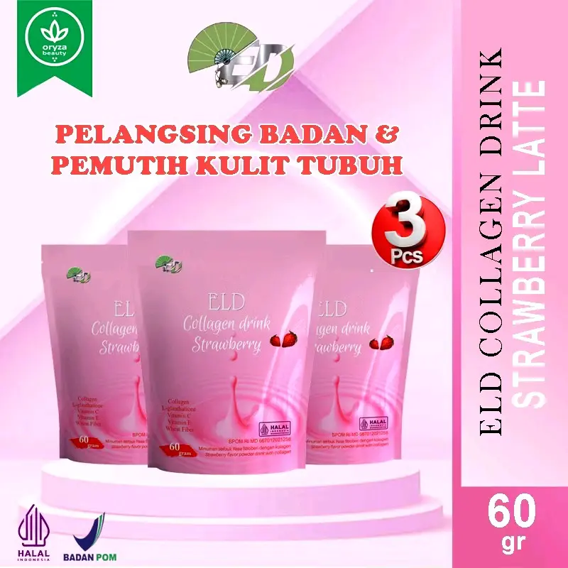 ELD Collagen Drink Strawberry Memutihkan dan Mencerahkan Kulit [60 Gram] minuman pemutih suplemen kulit 2