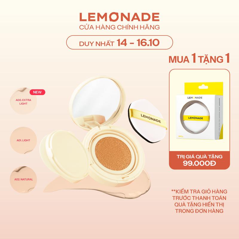 [MUA 1 TẶNG 1] MUA 01 Phấn nước Lemonade Matte Addict Cushion 15g TẶNG 01 Bộ 3 Bông Phấn Tán Nền