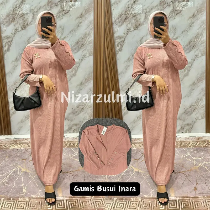 NZ - Gamis Busui Inara Knit Button Kancing Premium Kekinian Terbaru Wanita Dress Syari Maxi Melar - Hitam, Dewasa Pesta Mewah Merah Muslim Panjang Kondangan Variasi 2