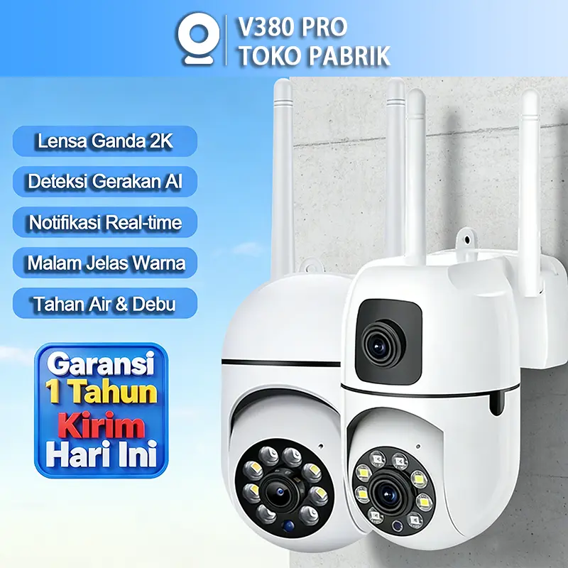 V380 Pro CCTV WiFi 1080P HD Tahan Air IP65 Alarm Deteksi Manusia AI Penglihatan Malam Inframerah