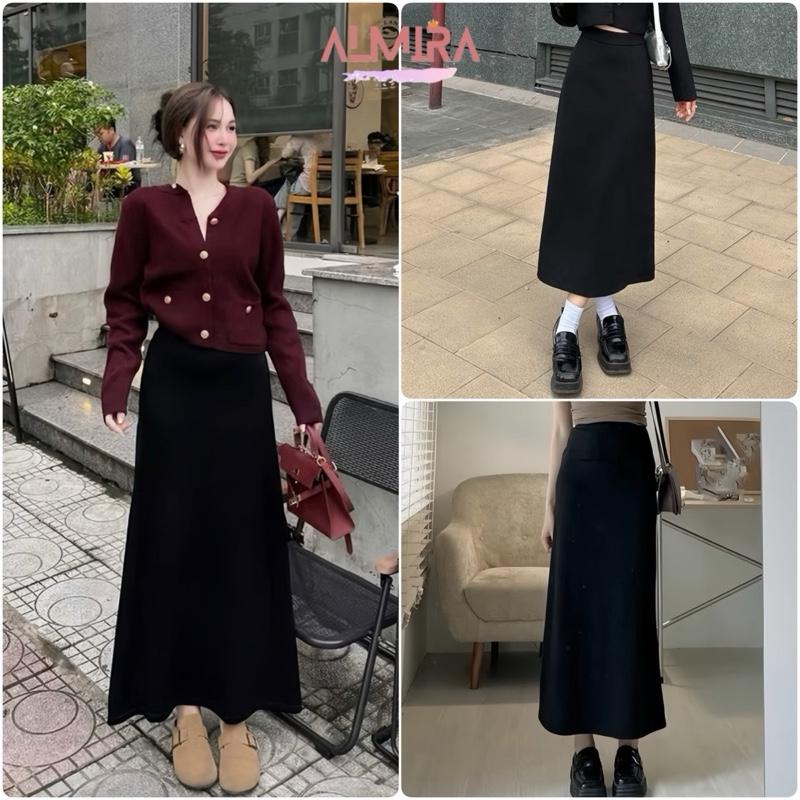  Chân Váy Dáng Dài Form Chữ A Xẻ Sau Chất Umi Lưng Thun 